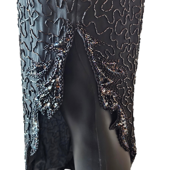 Vintage A.J. Bari 100% Silk Full Beaded Asymmetrical Formal Gown - Picture 10 of 13